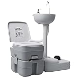 vidaXL Campingtoilette Handwaschbecken Set Tragbar Kolbenpumpe Fußpumpen-Design Mobile Chemietoilette WC Eimer Reise Klo Toilette Waschbecken Grau