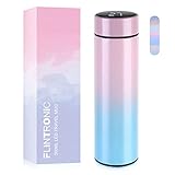 Flintronic Thermosflasche, 500ML Wasserflasche Vakuum Isolierbecher 304 Edelstahl, LCD-Touchscreen Temperaturanzeige, Gradient Smart Mug Trinkflasche, Ideal für Hitze und Kälte -Farbverlauf rosa
