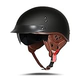 BOSERMEM Motorradhelm Mit Schutzbrille DOT/ECE-Zugelassen, Jethelm Roller-Helm Scooter-Helm Moped Mofa-Helm Chopper Vintage(Matt-Schwarz, L 59-60cm)
