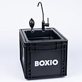 BOXIO Wash, mobiles Waschbecken mit Handpumpe, Spülbecken für Van, Camping Garten, Spüle mit Wasserhahn, Kunststoff, schwarz