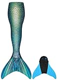 BAWADE Meerjungfrauenschwanz zum Schwimmen mit Meerjungfrau Flosse 110-170cm Höhe-Neues dickeres Gewebe, verschleißfester, Mehrfarbig (DSL24), 160