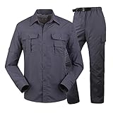 Herren Sommer Schnelltrocknende Abnehmbare Wanderhemden und Hosen für Angel Trekkingbekleidung(Size:M,Color:Grau)