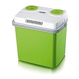 SEVERIN Elektrische Kühlbox (25 L) mit Kühl- und Warmhaltefunktion, Auto Kühlbox mit 3 Anschlüssen (USB, Netzteil & Zigarettenanzünder), Kühlbox grün/grau, KB 2923