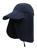 Unisex Safari Cap mit extra langem Nackenschutz Anti UV Abklappbar Baseball Mütze für Camping Outdoor - 56-60 Navy Blau