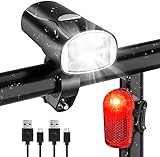 LED Fahrradlicht Set, STVZO Zugelassen Fahrradbeleuchtung Fahrradlampe Wasserdicht und USB-Aufladung Fahrrad Licht Bike Light mit Frontlichter und Rücklicht, für Kinder und Erwachsene