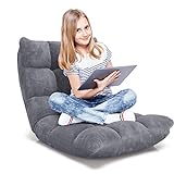 RELAX4LIFE Bodenstuhl Faltbar, Lazy Sofa, Meditationsstuhl, Bodensessel mit Verstellbarer Lehne, für Zuhause oder Büro, Farbewahl (grau)