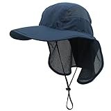 gg st Sonnenhut Herren Damen UPF 50+ Outdoor UV Summer Cap mit Nackenschutz Hiking Fischerhut Strand Faltbar Safari Buschhüte Mesh Hat, Dunkelblau