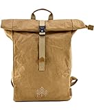 HOLZBRÜDER® Rucksack, aus waschbarem Kraftpapier, leicht, robust und wasserdicht, Rolltop Backpack vegan, mit Laptopfach (Hellbraun)