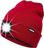 ATNKE LED Beleuchtete Mütze,Wiederaufladbare USB Laufmütze mit Licht Extrem Heller 4 LED Lampe Winter Warme Stirnlampe für Herren und Damen Geschenke/Red