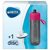 BRITA Wasserfilter-Flasche Active Pink, Robuste Sport Trinkflasche mit Wasserfilter für unterwegs aus BPA-freiem Kunststoff – Zusammendrückbar, 7.5 x 7.5 x 23.0 cm