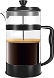 KICHLY French Press Kaffeemaschine- Tragbare Cafetière mit Dreifachfilter- Hitzebeständiges Glas mit Edelstahlgehäuse- Große Karaffe- 1000ml / 1 litre / 34Oz - Schwarz