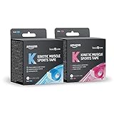 Amazon Basic Care - Kinesio-Tape, Sport-Tape für die Muskeln, 5 m x 5 cm, 2 Rollen (1 x Blau, 1 x Rosa)