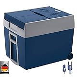 MOBICOOL W48 AC/DC - elektrische Kühlbox mit Rollen passend für eine komplette Getränkekiste / Bierkiste, 48 Liter, 12/230 V, Mini-Kühlschrank für Auto, Lkw und Steckdose, Dunkelblau