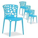 Homestyle4u 2457, Gartenstuhl Kunststoff stapelbar Blau 4er Set wetterfest Gartenmöbel Stühle modern