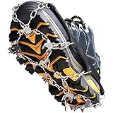 Crampons Ice Cleats Traction Snow Grips for Boots Shoes Women Men Kids Anti Slip 19 Stainless Steel Spikes Safe Protect for Hiking Fishing Walking Climbing Mountaineering (Black, Medium)
