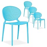 Homestyle4u 2468, Gartenstuhl Kunststoff stapelbar Blau 4er Set wetterfest Gartenmöbel Stühle modern
