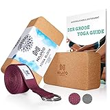 NAJATO Sports Yoga Block Kork 2er Set – Mit Yoga Gurt & E-Book – Yogaklotz für Yoga und Pilates – Yogablock aus natürlichem Kork – Rutschfester Yoga Klotz