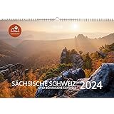 Sächsische Schweiz Kalender 2024 mit 3 Wandervorschlägen GPX - Wandkalender Quer (50 x 34 CM, Größer als A3) - Kalender Sächsische Schweiz 2024 - Kalender Landschaft Touren