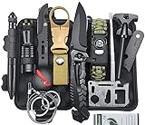 AODERDA Outdoor-Ausrüstung Survival Kit 14 in 1, Outdoor-Notfall-Set mit Kompass/Taktische Taschenlampe/Klappmesser/ und anderem Zubehör, für Camping, Bushcraft, Wandern, Jagd, Abenteuer